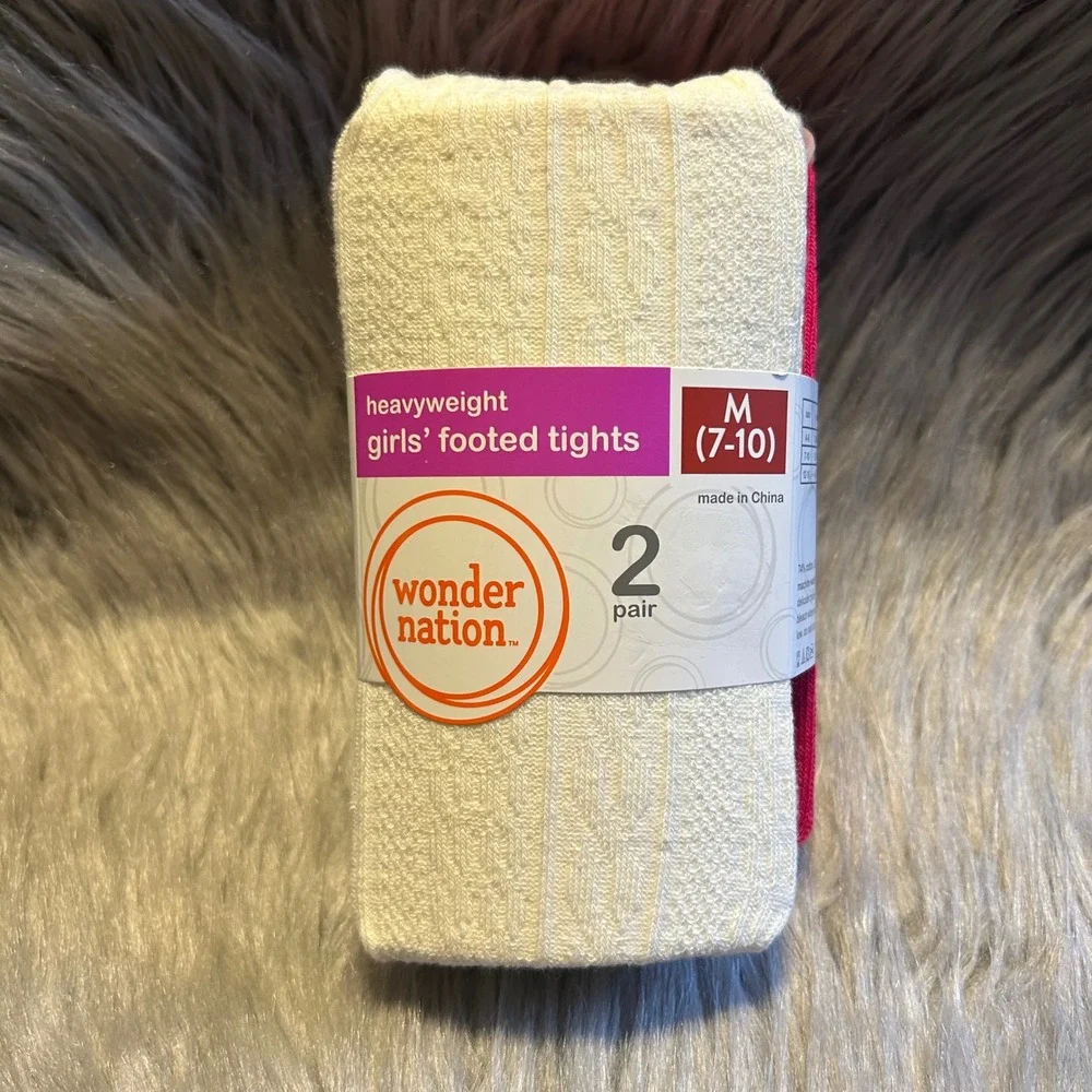 Wonder Nation Heavyweight Footed Tights Girls Size Medium (7-10) Pink White